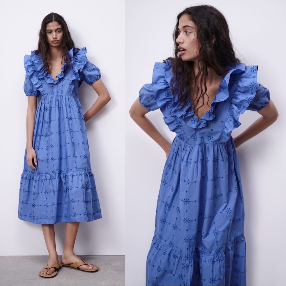 Zara Blue Ruffled Midi Dress